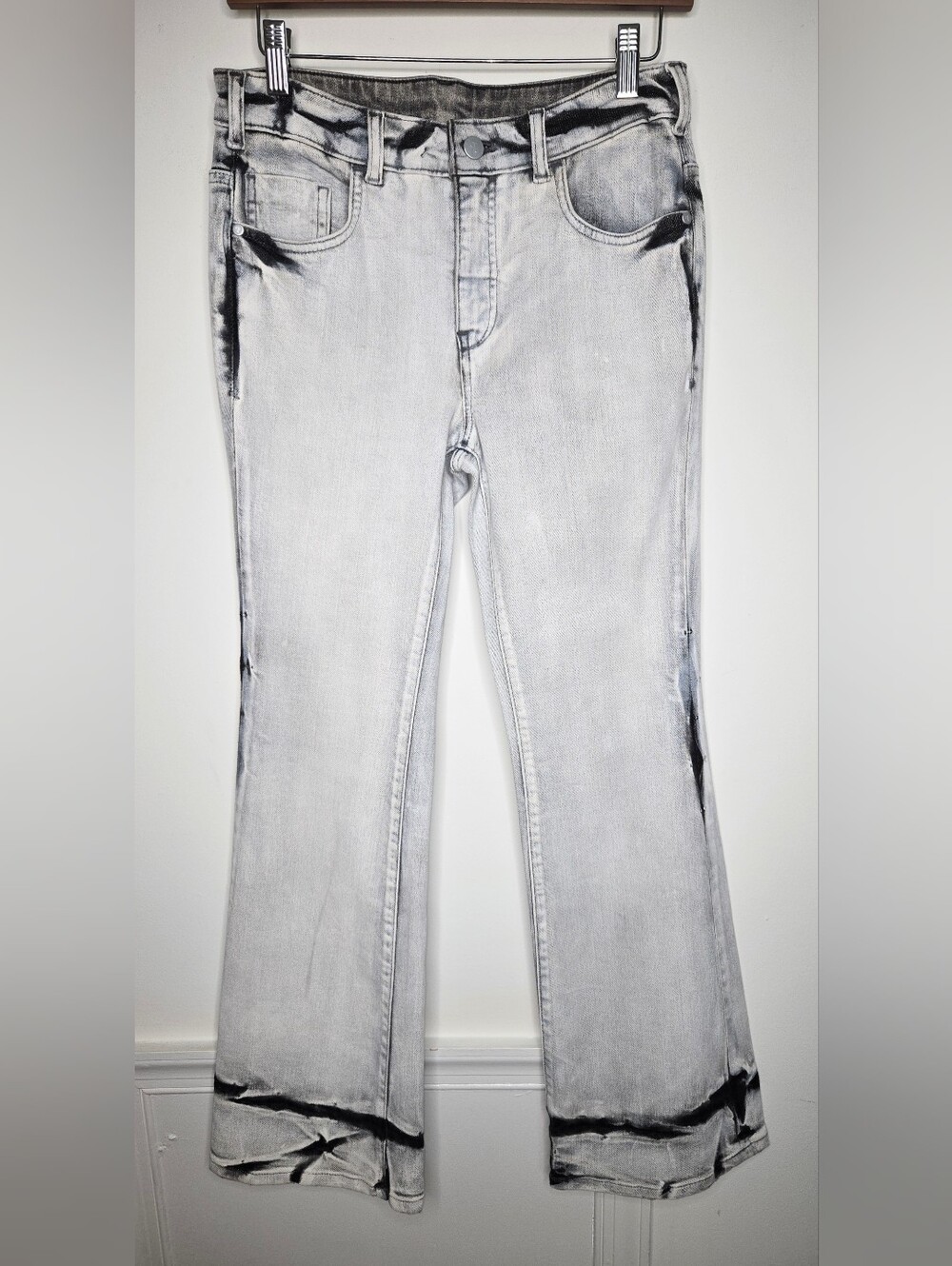 Grit Sample Grey Black Acid Wash Flare Denim Jeans Measurements Included Size 28